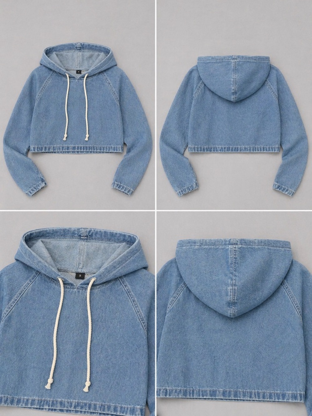 Cropped Denim Hoodie - S